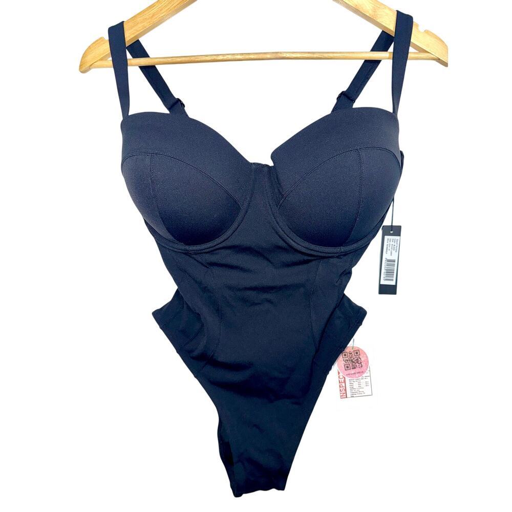NWT TA3 Hi Cut Lushy Black Corset Shapewear One Piece Swimsuit Size L Short H/I